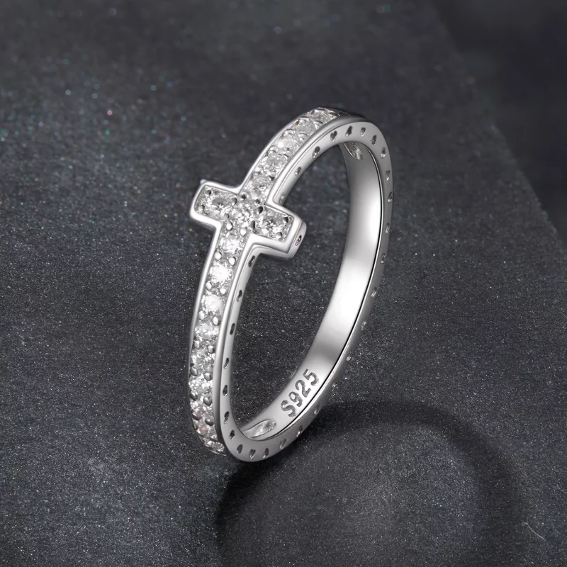 (image pour) Bague Croix en Moissanite en Argent 925 Plaqué Platine et Certificat Style Pando - Afficher 2