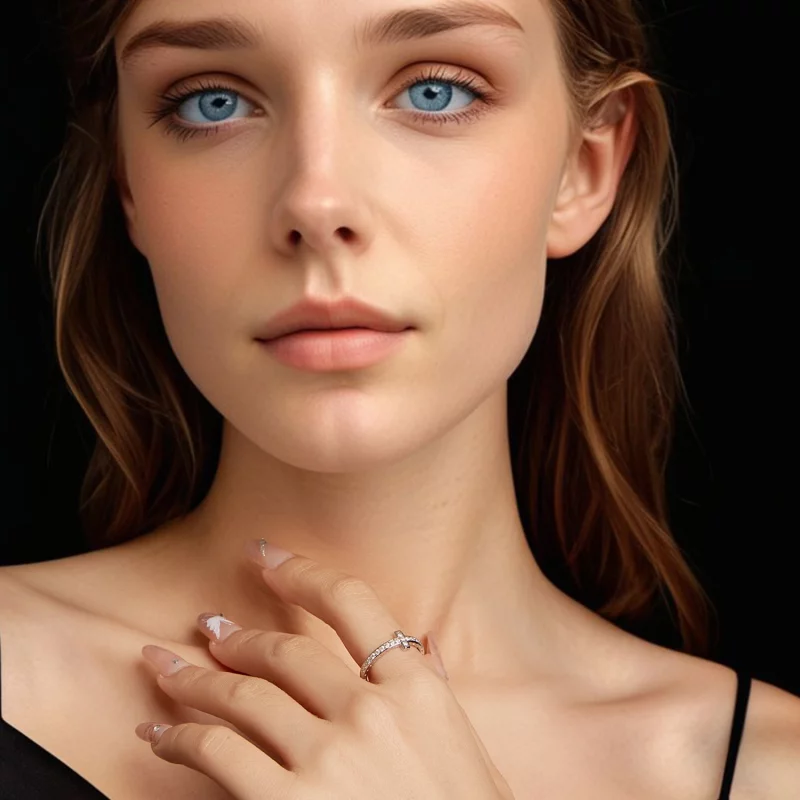 (image pour) Bague Croix en Moissanite en Argent 925 Plaqué Platine et Certificat Style Pando - Afficher 5