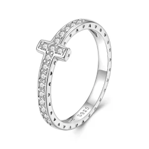 (image pour) Bague Croix en Moissanite en Argent 925 Plaqué Platine et Certificat Style Pandora - MSR074