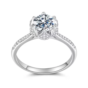 (image pour) Bague de mariage florale en moissanite inspirée du style Pandora - Argent 925 plaqué platine, certifiée - MSR085
