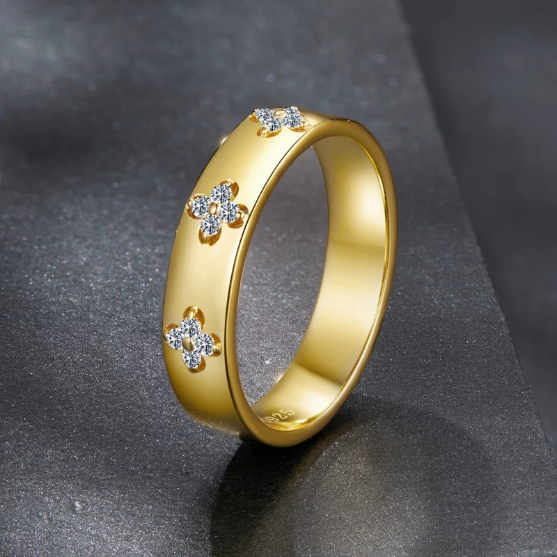 (image pour) Bague en Moissanite Trèfle à Quatre Feuilles Style Pandora en Argent 925 Plaquée - Afficher 2