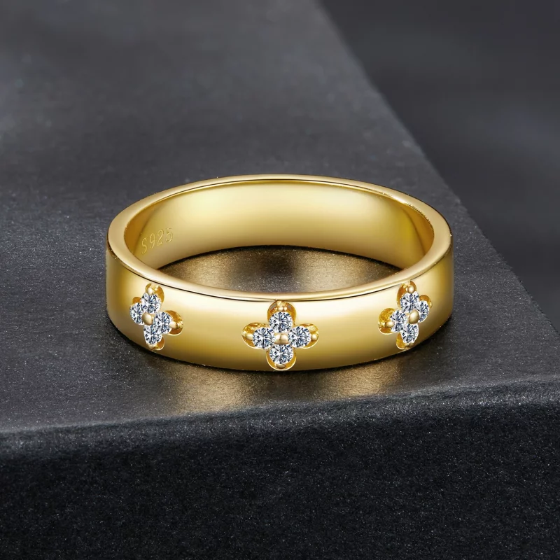 (image pour) Bague en Moissanite Trèfle à Quatre Feuilles Style Pandora en Argent 925 Plaquée - Afficher 3