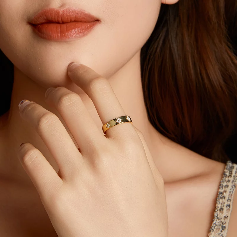 (image pour) Bague en Moissanite Trèfle à Quatre Feuilles Style Pandora en Argent 925 Plaquée - Afficher 7