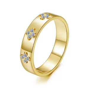(image pour) Bague en Moissanite Trèfle à Quatre Feuilles en Argent 925 Plaqué Or Inspirée du Style Pandora avec Certificat - MSR073