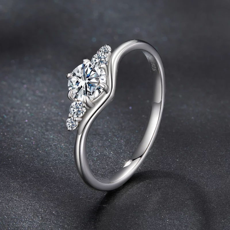 (image pour) Bague de mariage en moissanite argent 925 plaqué platine et certificat, style Pa - Afficher 2