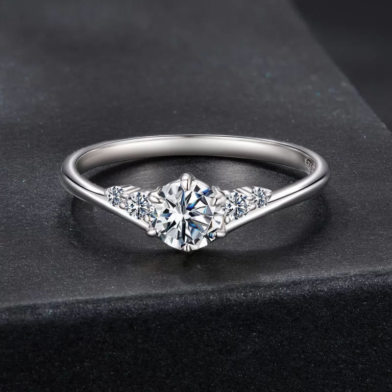 (image pour) Bague de mariage en moissanite argent 925 plaqué platine et certificat, style Pa - Afficher 3
