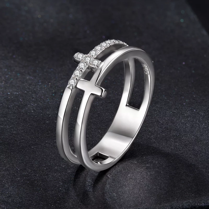 (image pour) Bague en Moissanite Double Croix Inspirée du Style Pandora - Argent 925 Sterling - Afficher 2