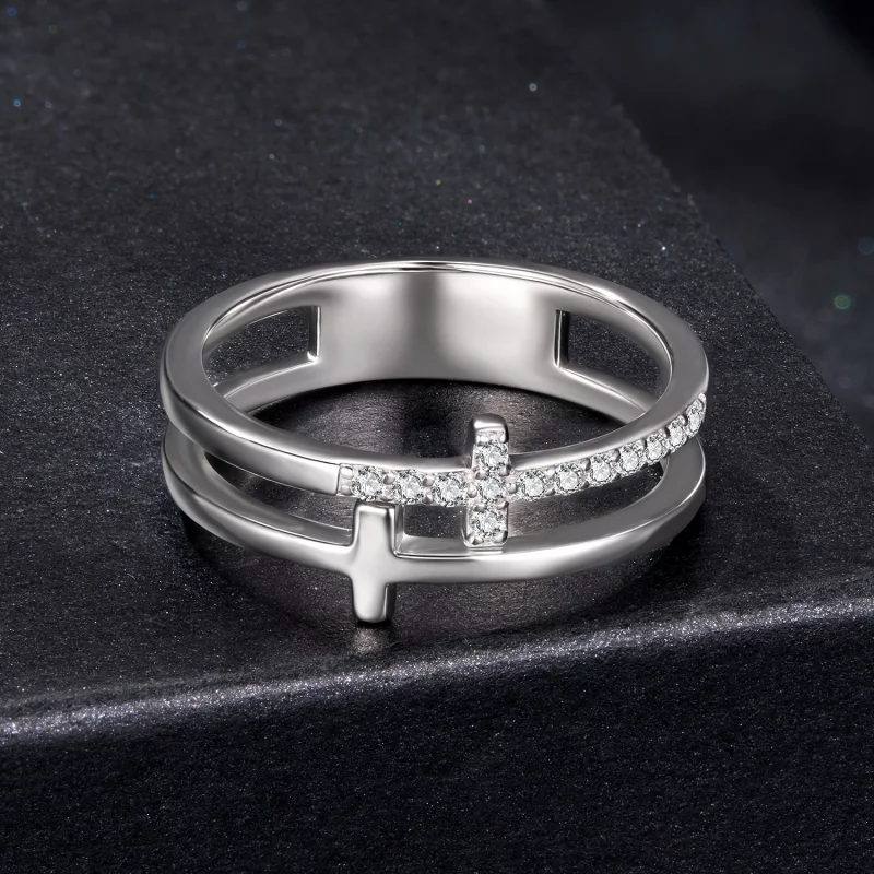 (image pour) Bague en Moissanite Double Croix Inspirée du Style Pandora - Argent 925 Sterling - Afficher 3