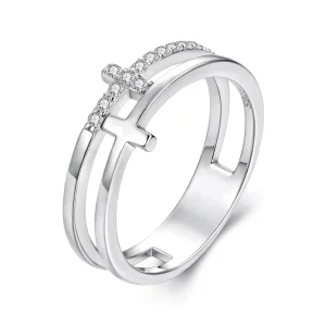 (image pour) Bague en Moissanite Double Croix Inspirée du Style Pandora - Argent 925 Sterling et Plaquée Platine avec Certification - MSR081