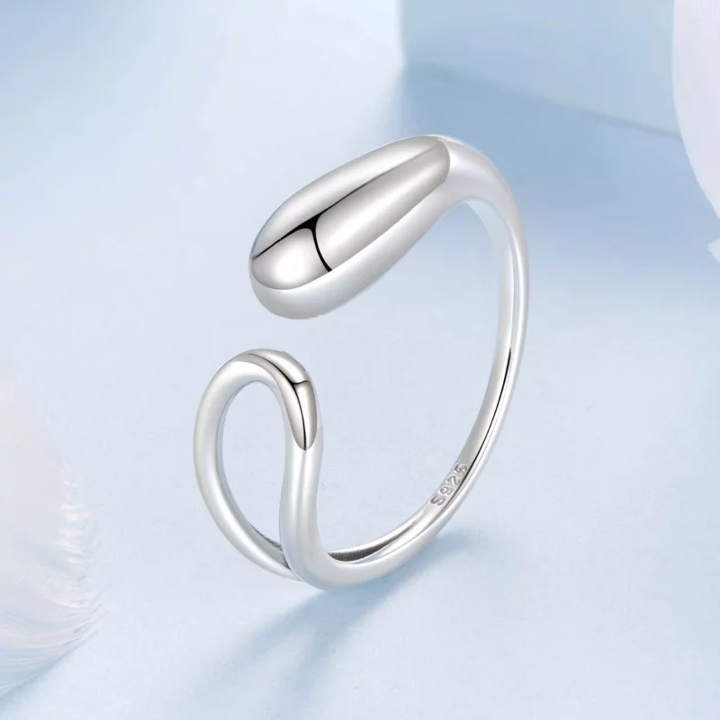 (image pour) Bague ouverte en forme de goutte en argent 925 Pandora Style - Oxydée - BSR681-E - Afficher 2