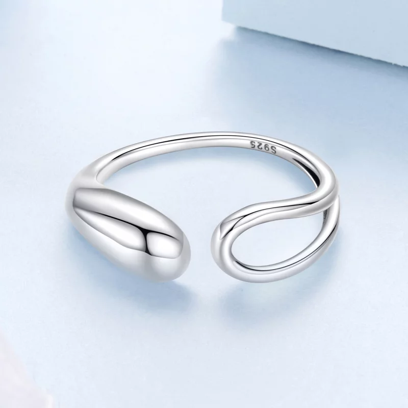 (image pour) Bague ouverte en forme de goutte en argent 925 Pandora Style - Oxydée - BSR681-E - Afficher 3