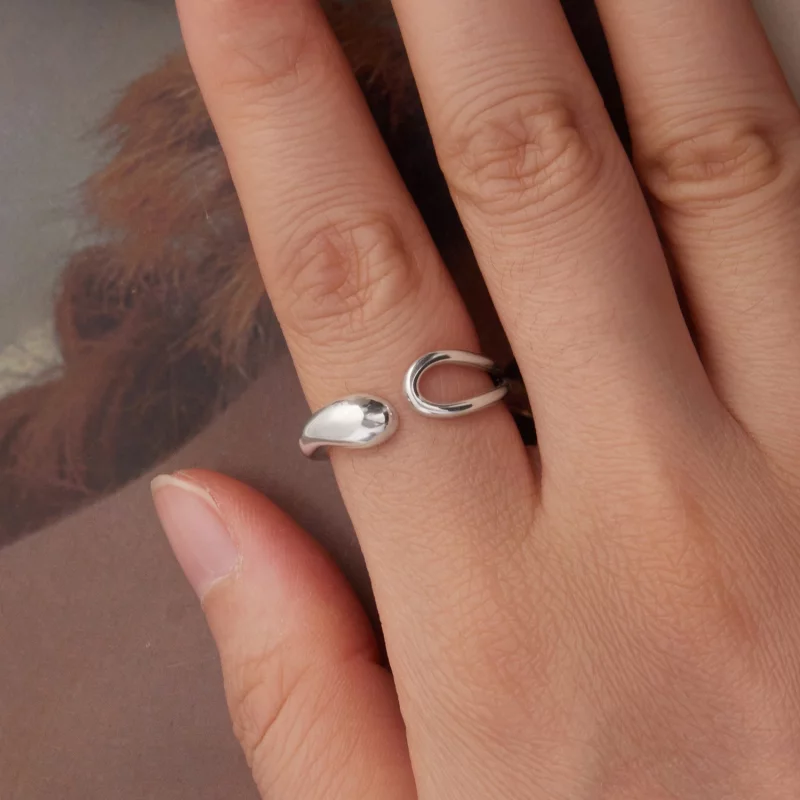 (image pour) Bague ouverte en forme de goutte en argent 925 Pandora Style - Oxydée - BSR681-E - Afficher 4