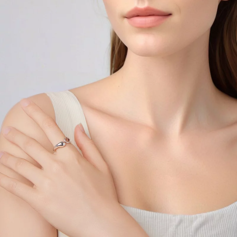 (image pour) Bague ouverte en forme de goutte en argent 925 Pandora Style - Oxydée - BSR681-E - Afficher 6