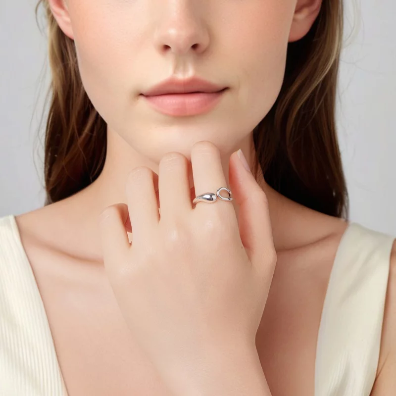 (image pour) Bague ouverte en forme de goutte en argent 925 Pandora Style - Oxydée - BSR681-E - Afficher 7