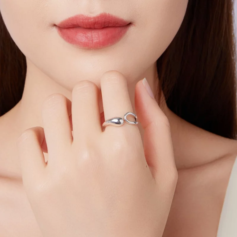 (image pour) Bague ouverte en forme de goutte en argent 925 Pandora Style - Oxydée - BSR681-E - Afficher 9
