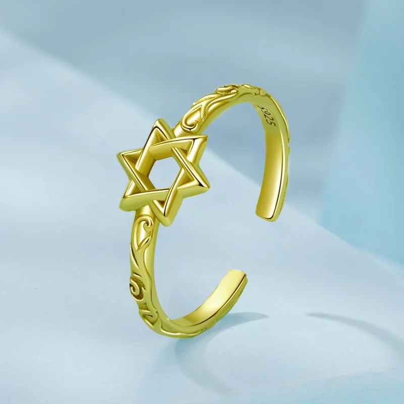 (image pour) Bague ouverte hexagramme style Pandora - Argent 925 plaqué or - SCR1078-EB - Afficher 2