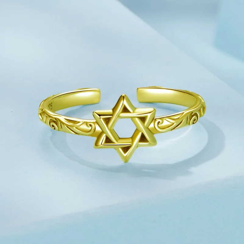 (image pour) Bague ouverte hexagramme style Pandora - Argent 925 plaqué or - SCR1078-EB - Afficher 3