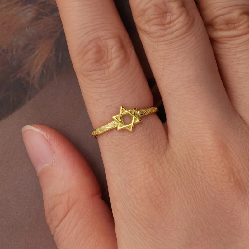 (image pour) Bague ouverte hexagramme style Pandora - Argent 925 plaqué or - SCR1078-EB - Afficher 4