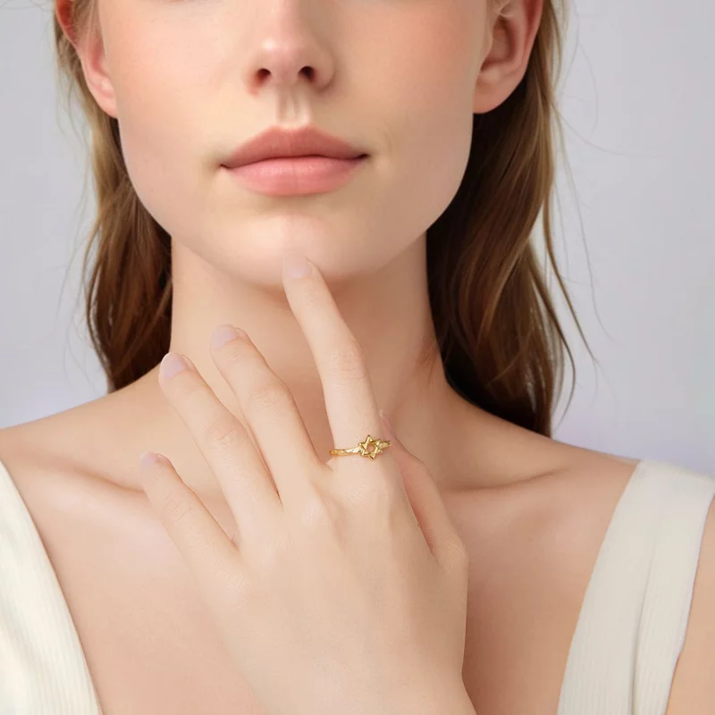 (image pour) Bague ouverte hexagramme style Pandora - Argent 925 plaqué or - SCR1078-EB - Afficher 7