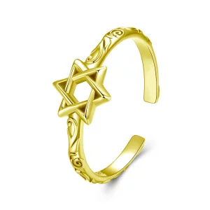 (image pour) Bague ouverte hexagramme style Pandora - Argent 925 plaqué or - SCR1078-EB