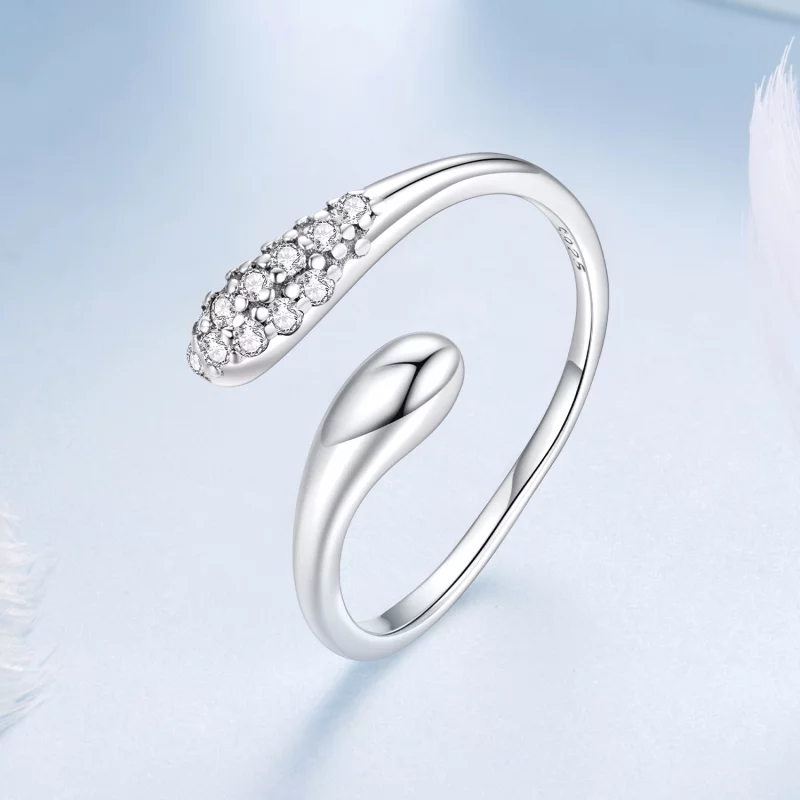 (image pour) Bague ouverte en forme de larme en argent 925 Pandora Style avec zirconite oxydé - Afficher 2