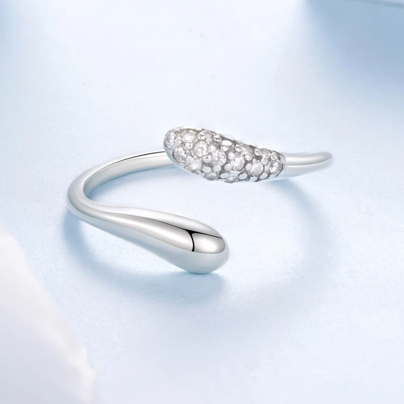 (image pour) Bague ouverte en forme de larme en argent 925 Pandora Style avec zirconite oxydé - Afficher 3