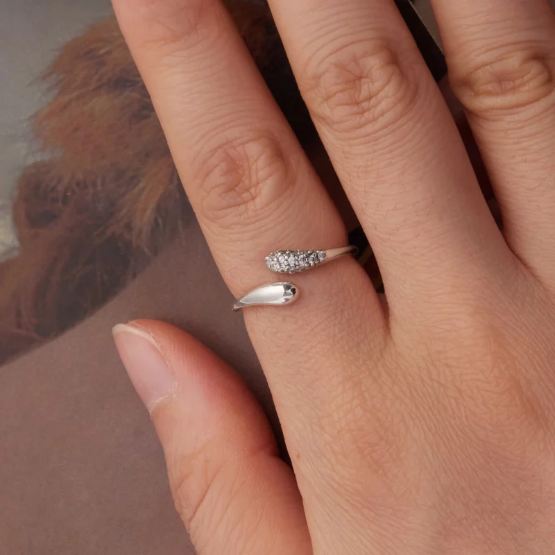 (image pour) Bague ouverte en forme de larme en argent 925 Pandora Style avec zirconite oxydé - Afficher 4