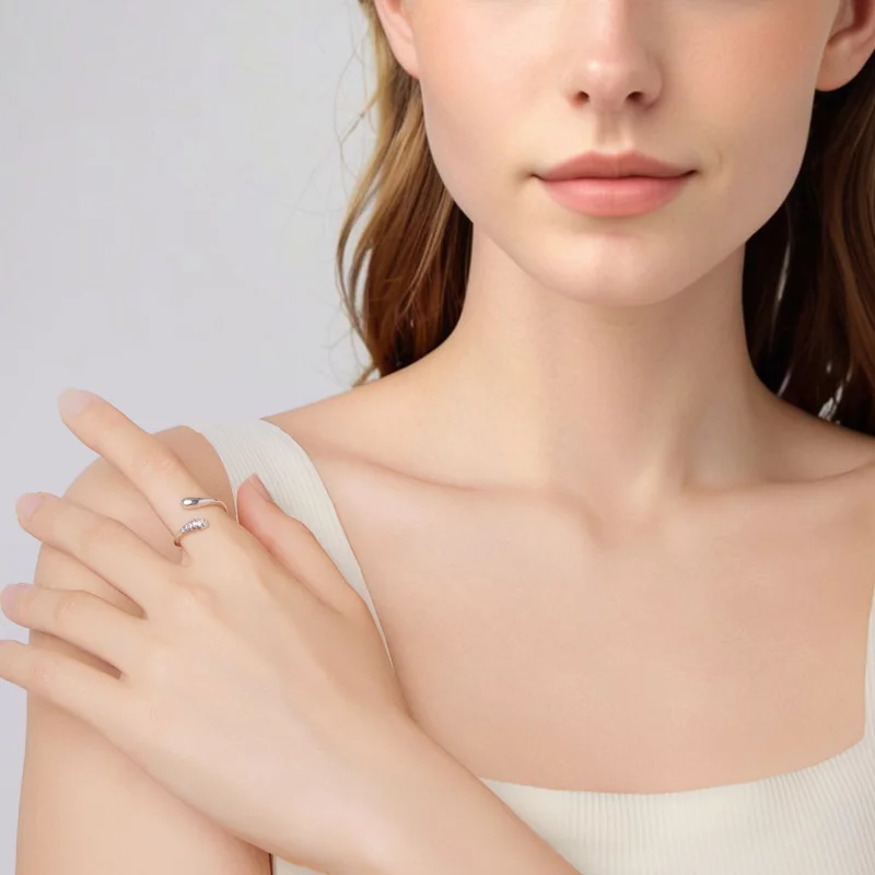 (image pour) Bague ouverte en forme de larme en argent 925 Pandora Style avec zirconite oxydé - Afficher 6