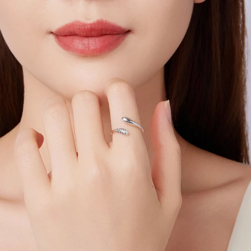 (image pour) Bague ouverte en forme de larme en argent 925 Pandora Style avec zirconite oxydé - Afficher 8