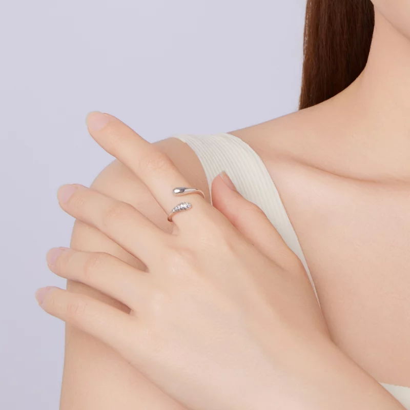 (image pour) Bague ouverte en forme de larme en argent 925 Pandora Style avec zirconite oxydé - Afficher 9