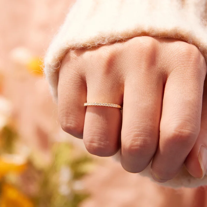 (image pour) Bague de fiançailles Moissanite Demi-Éternité Style Pandora en Argent 925 Plaqué - Afficher 9