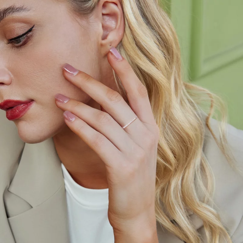 (image pour) Bague de fiançailles Moissanite Demi-Éternité Style Pandora en Argent 925 Plaqué - Afficher 3