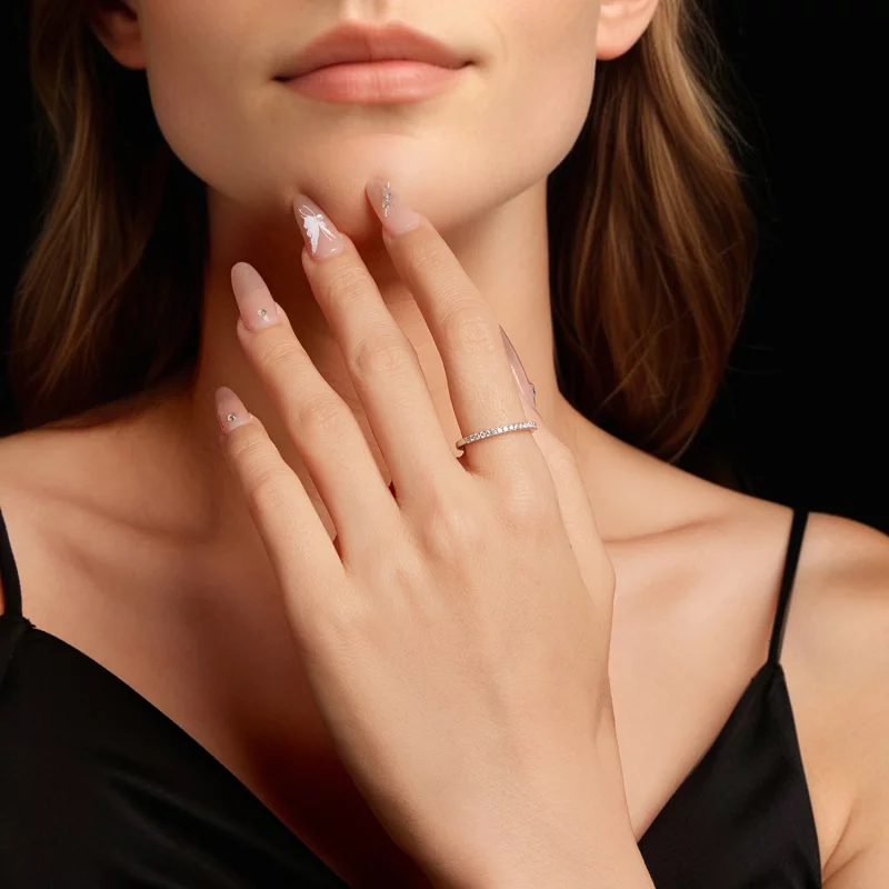 (image pour) Bague de fiançailles Moissanite Demi-Éternité Style Pandora en Argent 925 Plaqué - Afficher 5