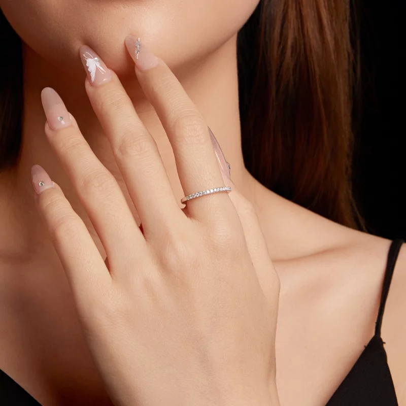 (image pour) Bague de fiançailles Moissanite Demi-Éternité Style Pandora en Argent 925 Plaqué - Afficher 7