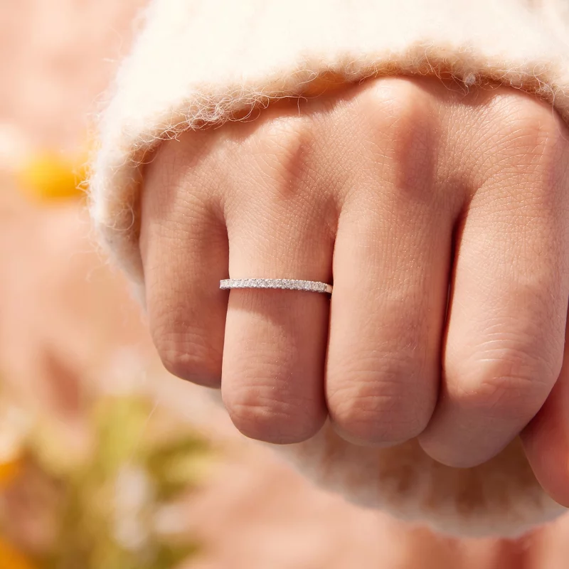 (image pour) Bague de fiançailles Moissanite Demi-Éternité Style Pandora en Argent 925 Plaqué - Afficher 9