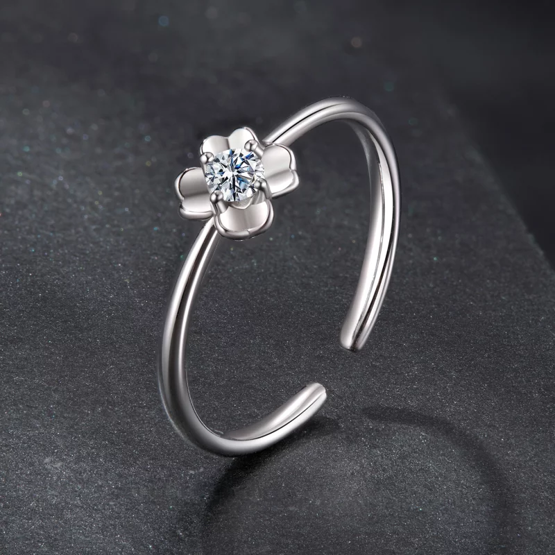 (image pour) Bague Ouverte Trèfle à Quatre Feuilles en Moissanite en Argent 925 Plaquée Plati - Afficher 2