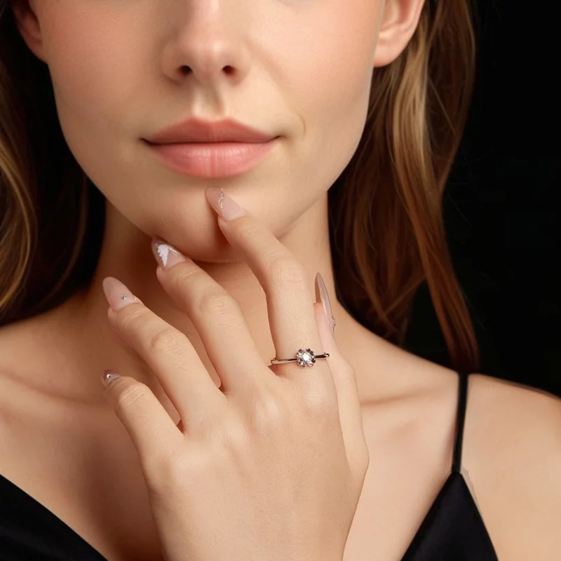 (image pour) Bague Ouverte Trèfle à Quatre Feuilles en Moissanite en Argent 925 Plaquée Plati - Afficher 5