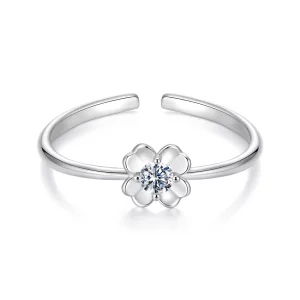 (image pour) Bague Ouverte Trèfle à Quatre Feuilles en Moissanite en Argent 925 Plaquée Platine et Certificat Style Pandora - MSR075-E