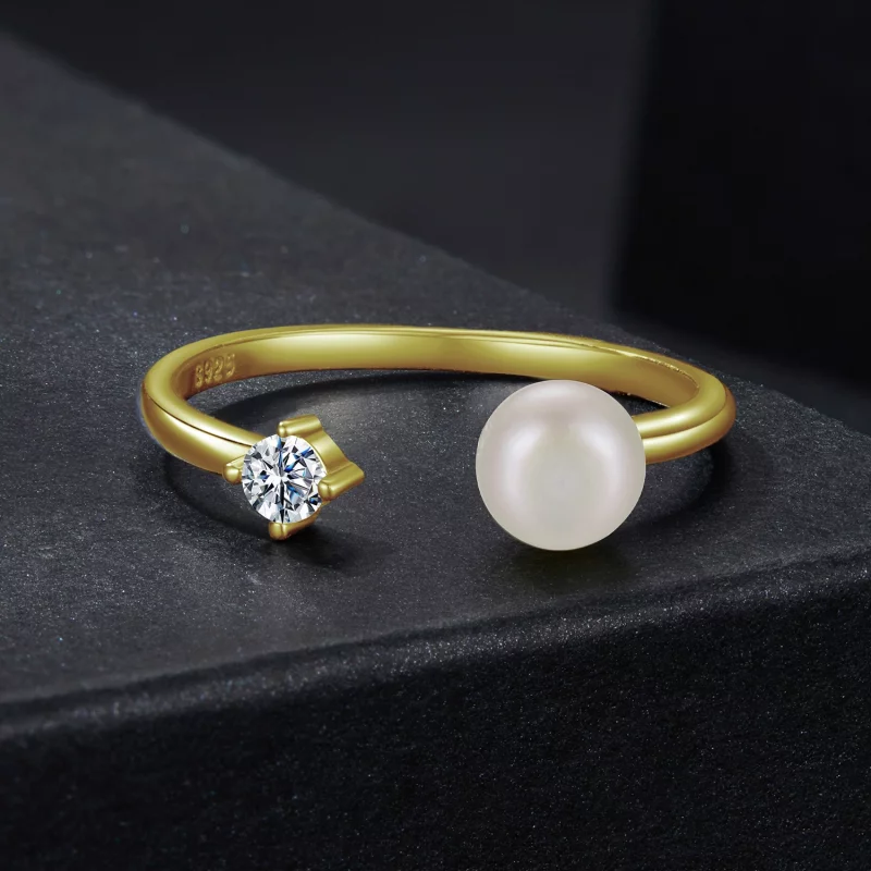 (image pour) Bague Ouverte en Argent 925 Sterling Perle Moissanite Style Pandora avec Placage - Afficher 3