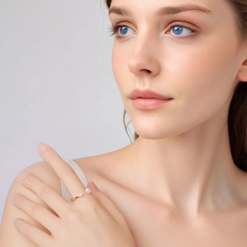 (image pour) Bague Ouverte en Argent 925 Sterling Perle Moissanite Style Pandora avec Placage - Afficher 4