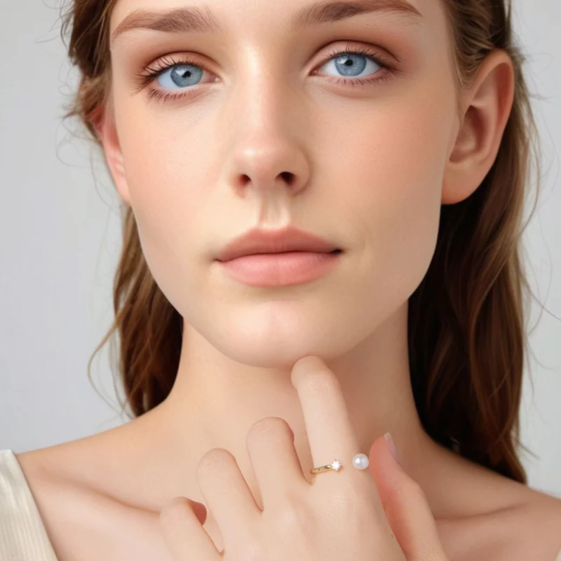 (image pour) Bague Ouverte en Argent 925 Sterling Perle Moissanite Style Pandora avec Placage - Afficher 5