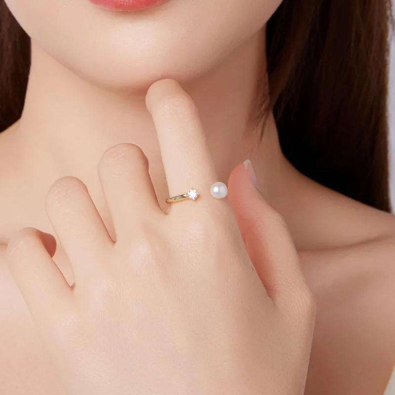 (image pour) Bague Ouverte en Argent 925 Sterling Perle Moissanite Style Pandora avec Placage - Afficher 6
