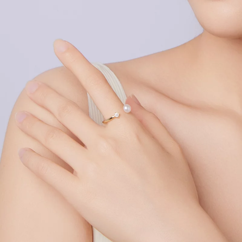 (image pour) Bague Ouverte en Argent 925 Sterling Perle Moissanite Style Pandora avec Placage - Afficher 7