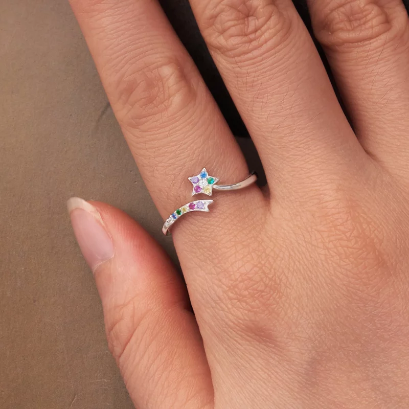 (image pour) Bague Ouverte Multicolore en Argent Sterling 925 Style Pandora Météore avec Zirc - Afficher 4