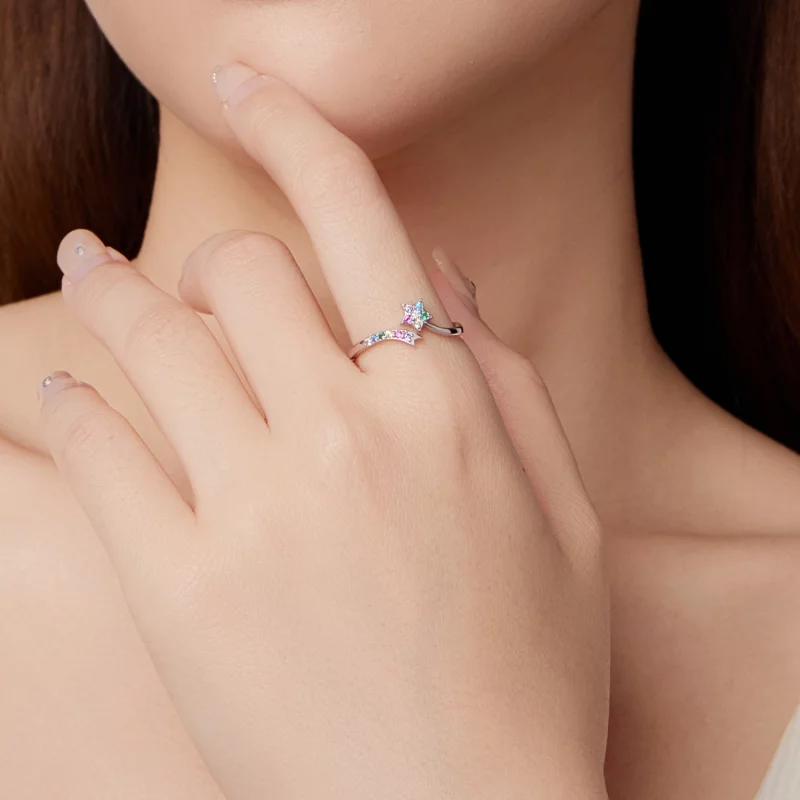 (image pour) Bague Ouverte Multicolore en Argent Sterling 925 Style Pandora Météore avec Zirc - Afficher 9