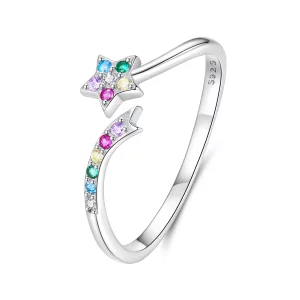 (image pour) Bague Ouverte Multicolore en Argent Sterling 925 Style Pandora Météore avec Zirconium et Placage Platine - SCR1148-E