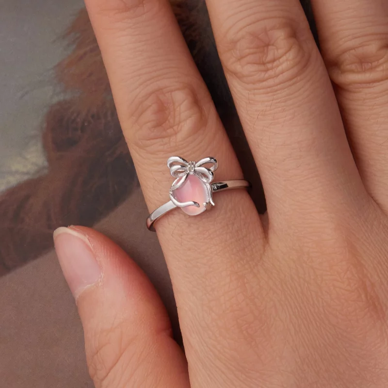(image pour) Bague Ouverte Noeud Pandora en Argent 925 - Verre et Zircone Plaqués Platine - A - Afficher 4