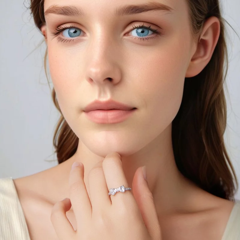 (image pour) Bague Nœud Pandora en Argent 925 avec Zirconium - Plaquée Platine - BSR684 - Afficher 6