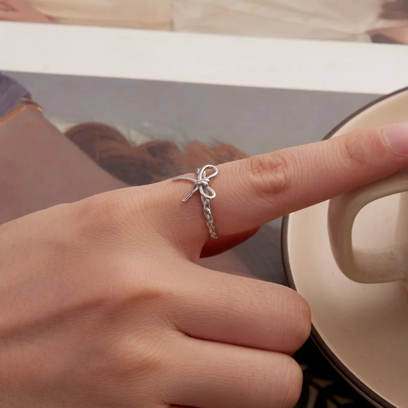 (image pour) Bague Ouverte Nœud Tressé Pandora en Argent 925 - Plaquée Platine - BSR685-E - Afficher 5