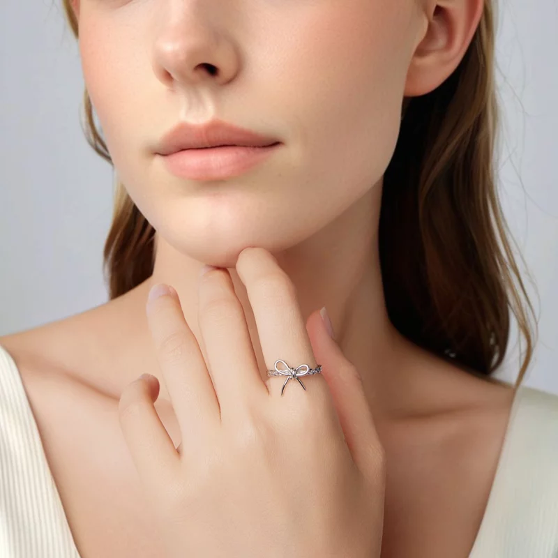 (image pour) Bague Ouverte Nœud Tressé Pandora en Argent 925 - Plaquée Platine - BSR685-E - Afficher 7